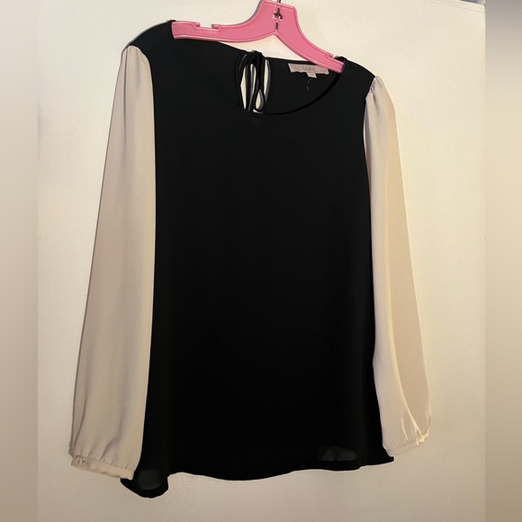 LOFT Black Blouse with Cream Sleeves - Picture 1 of 3